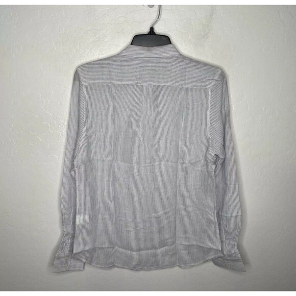 Untuckit Top Women 6 White Blue Stripe Angelen Linen Blend Button Down Shirt NWT - Picture 3 of 7